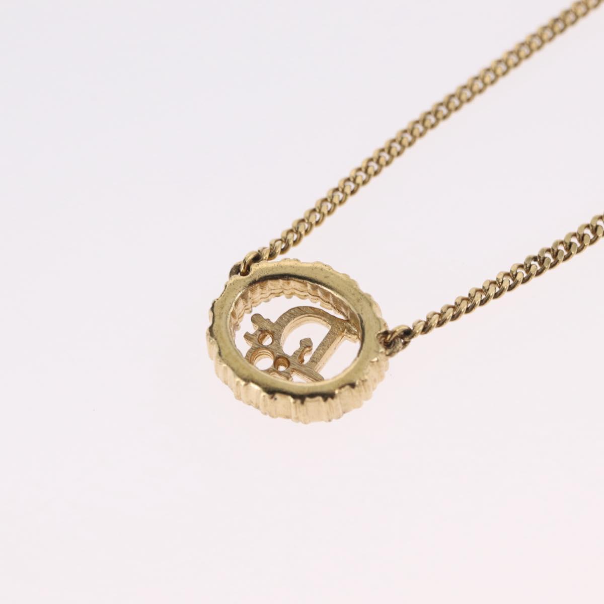 Christian Dior Rhinestone Necklace metal Gold Tone Auth ka6626