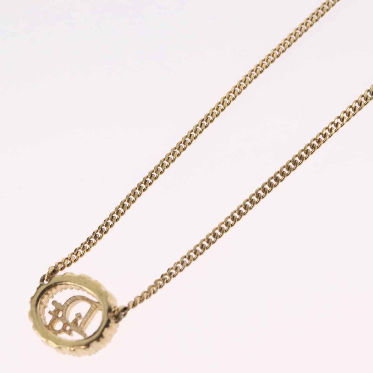 Christian Dior Rhinestone Necklace metal Gold Tone Auth ka6626