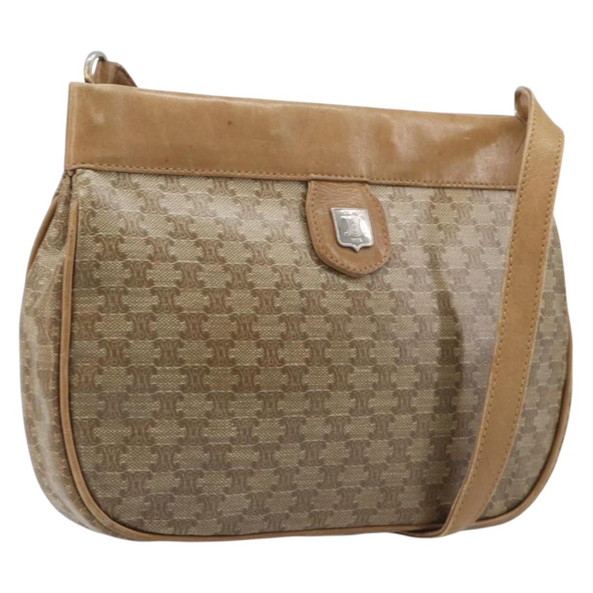 CELINE Macadam Canvas Shoulder Bag PVC Beige Gold Auth ka6629