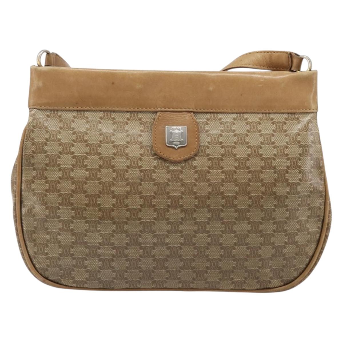 CELINE Macadam Canvas Shoulder Bag PVC Beige Gold Auth ka6629
