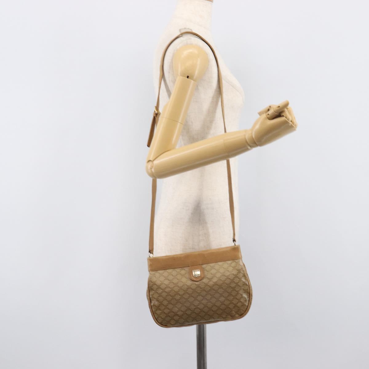 CELINE Macadam Canvas Shoulder Bag PVC Beige Gold Auth ka6629