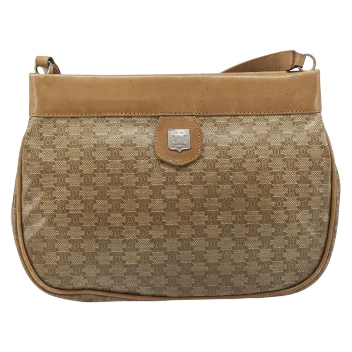 CELINE Macadam Canvas Shoulder Bag PVC Beige Gold Auth ka6629