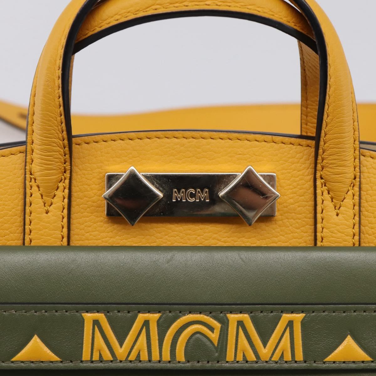 MCM Milan Line Shoulder Bag Leather Yellow Gold Auth ka6631