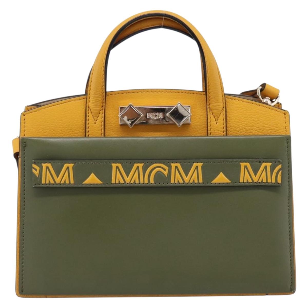 MCM Milan Line Shoulder Bag Leather Yellow Gold Auth ka6631
