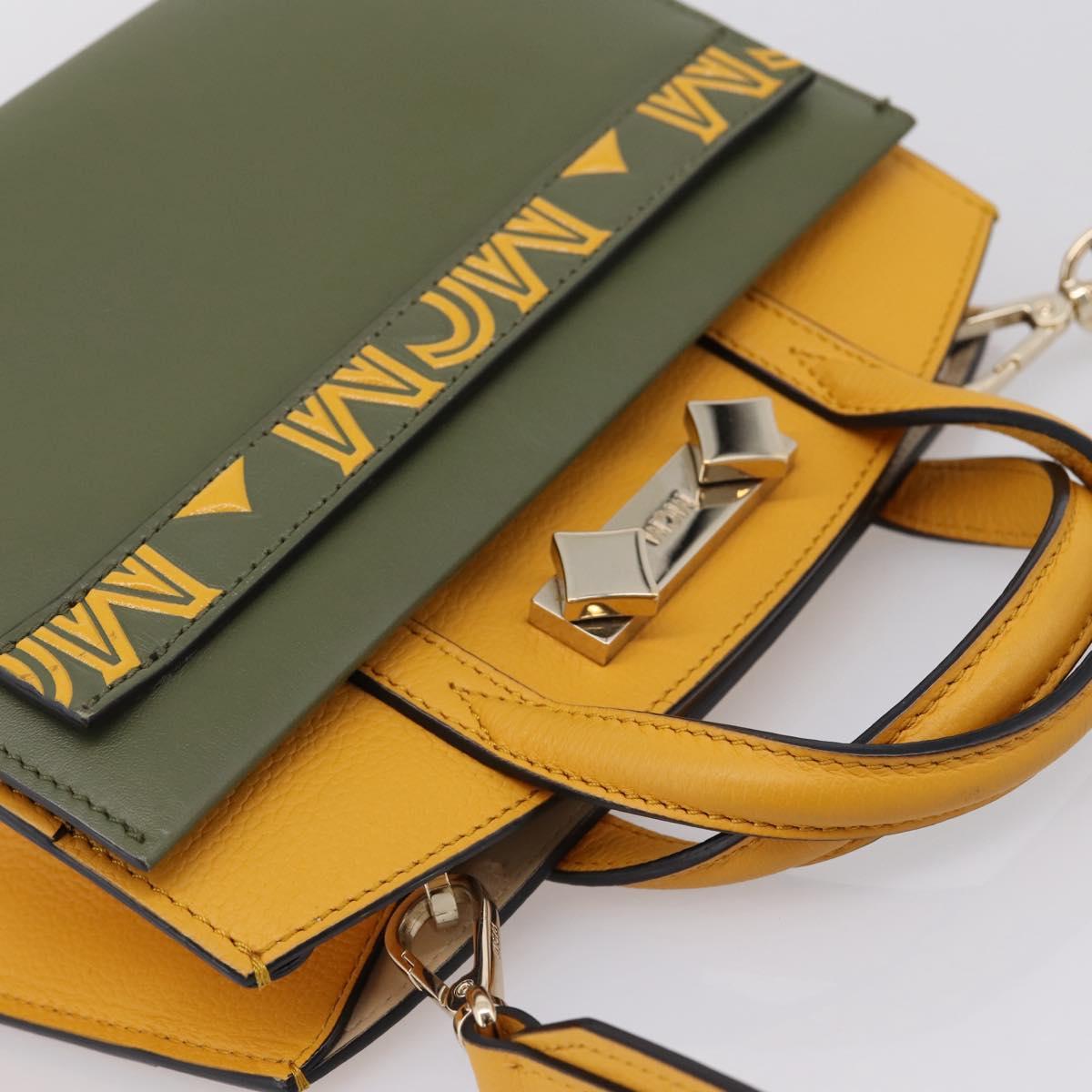 MCM Milan Line Shoulder Bag Leather Yellow Gold Auth ka6631