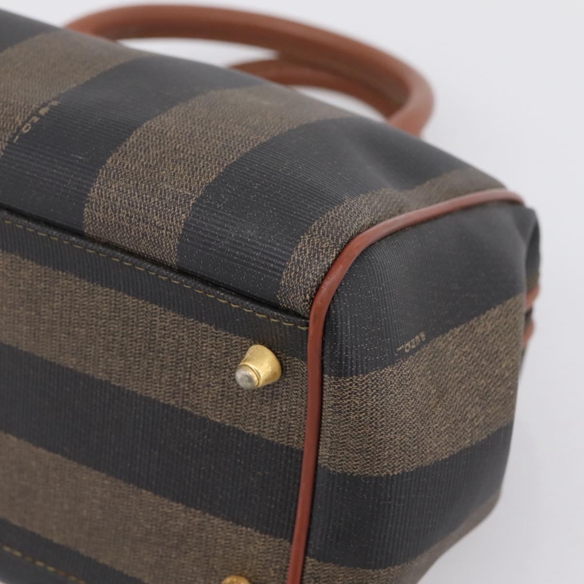 FENDI Pecan Canvas Hand Bag PVC Black Brown Auth ka6633