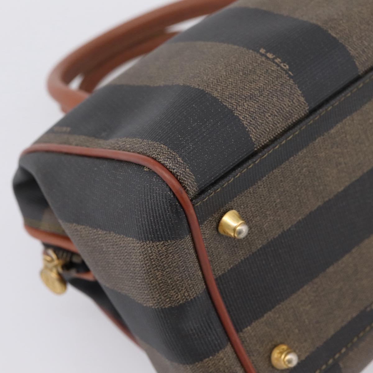 FENDI Pecan Canvas Hand Bag PVC Black Brown Auth ka6633