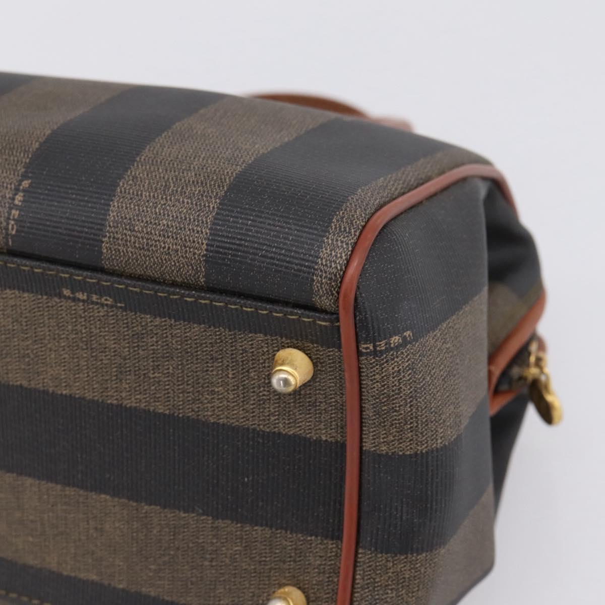 FENDI Pecan Canvas Hand Bag PVC Black Brown Auth ka6633