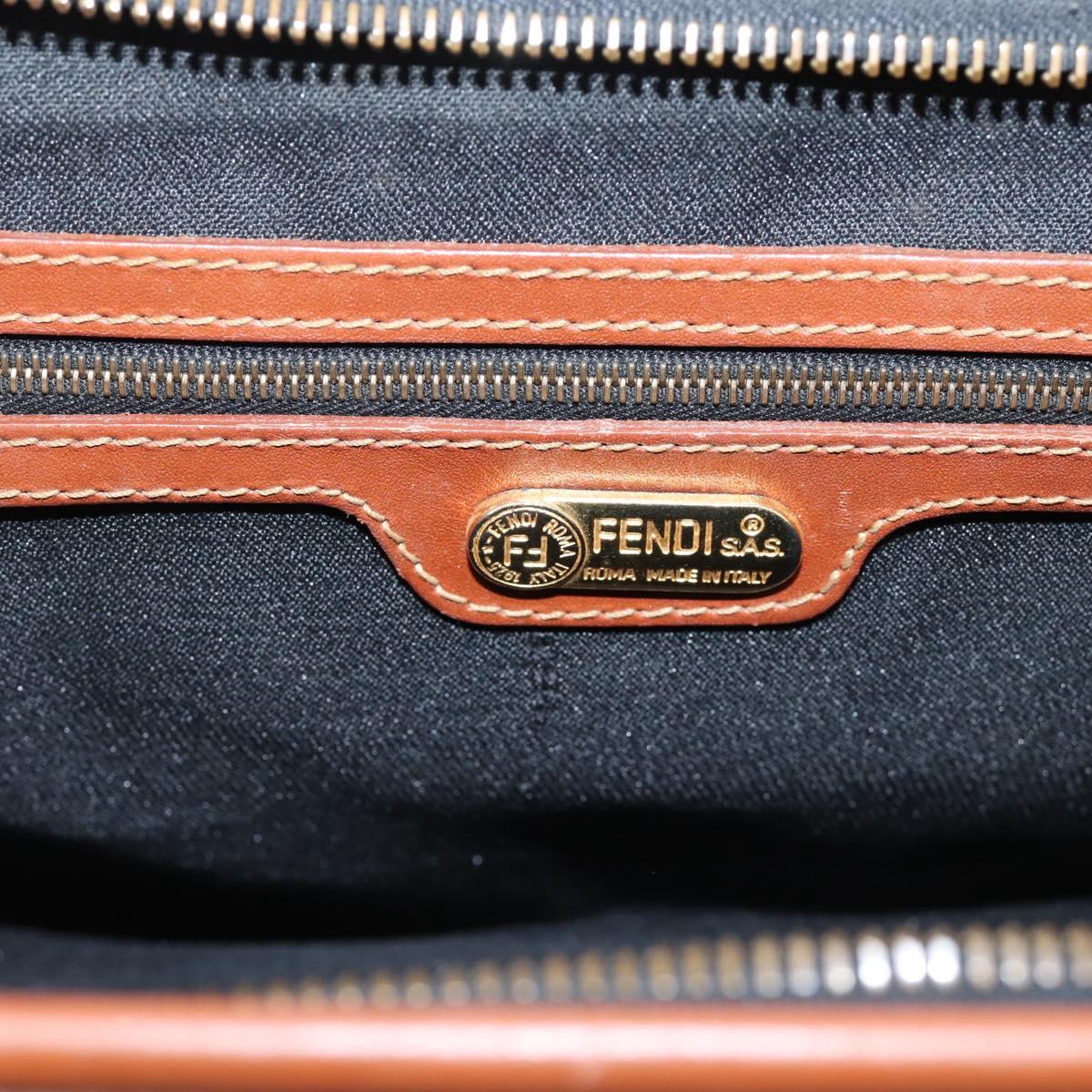 FENDI Pecan Canvas Hand Bag PVC Black Brown Auth ka6633