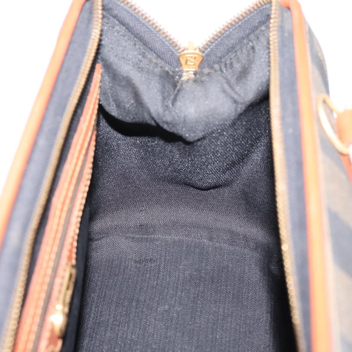 FENDI Pecan Canvas Hand Bag PVC Black Brown Auth ka6633
