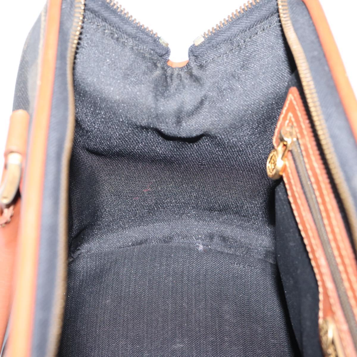 FENDI Pecan Canvas Hand Bag PVC Black Brown Auth ka6633