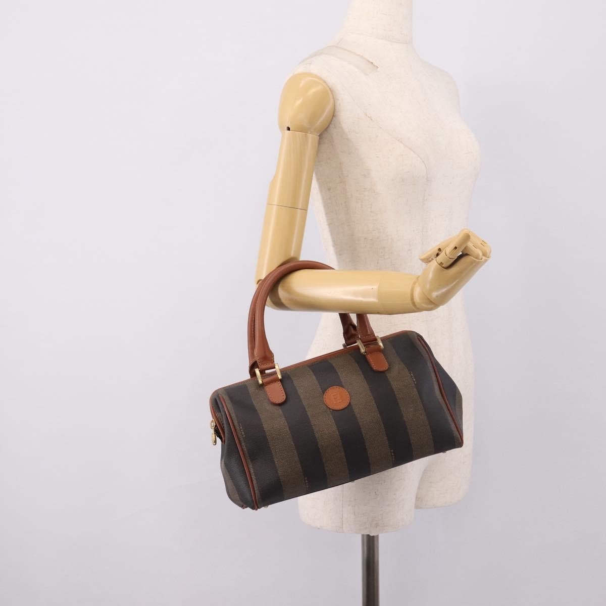 FENDI Pecan Canvas Hand Bag PVC Black Brown Auth ka6633