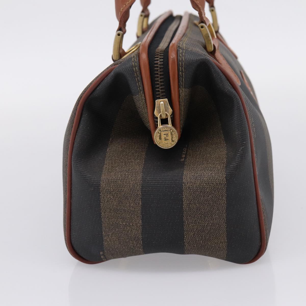 FENDI Pecan Canvas Hand Bag PVC Black Brown Auth ka6633