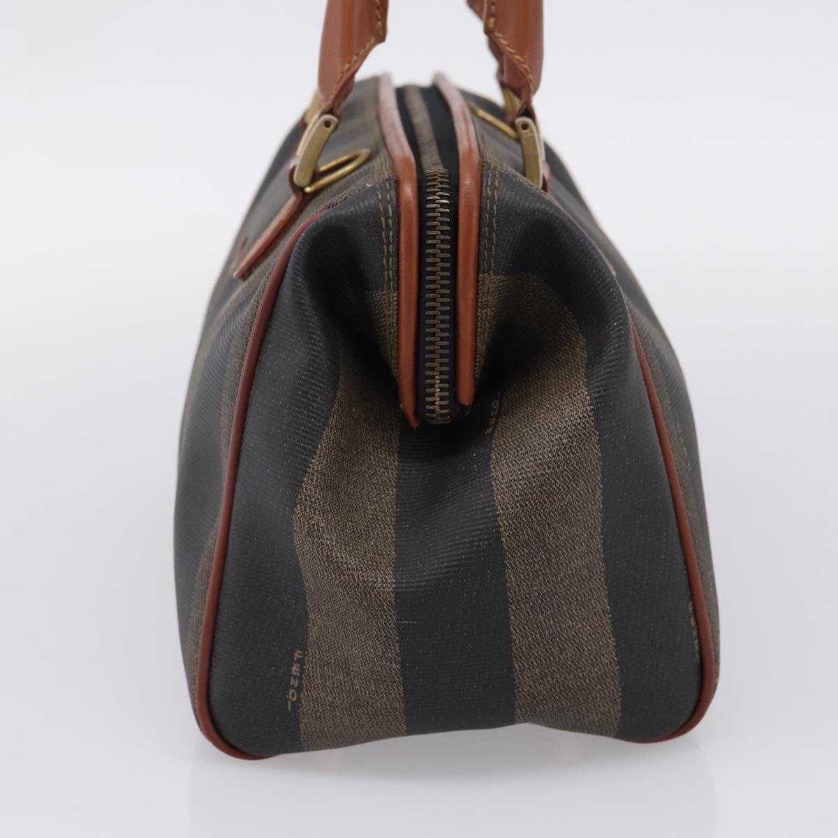 FENDI Pecan Canvas Hand Bag PVC Black Brown Auth ka6633