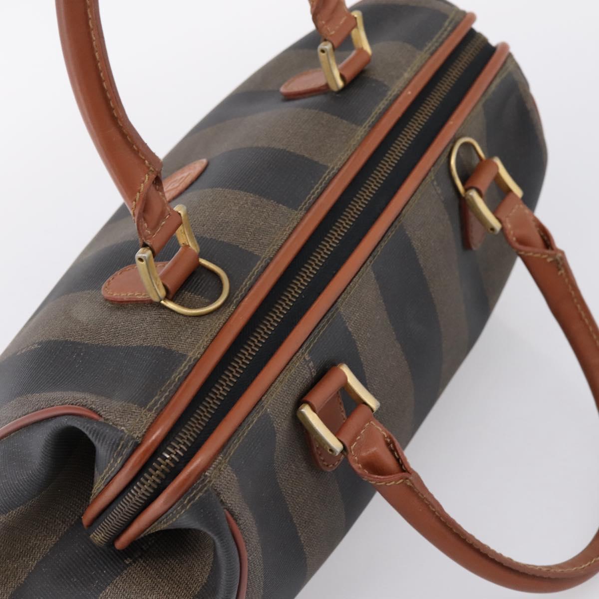 FENDI Pecan Canvas Hand Bag PVC Black Brown Auth ka6633