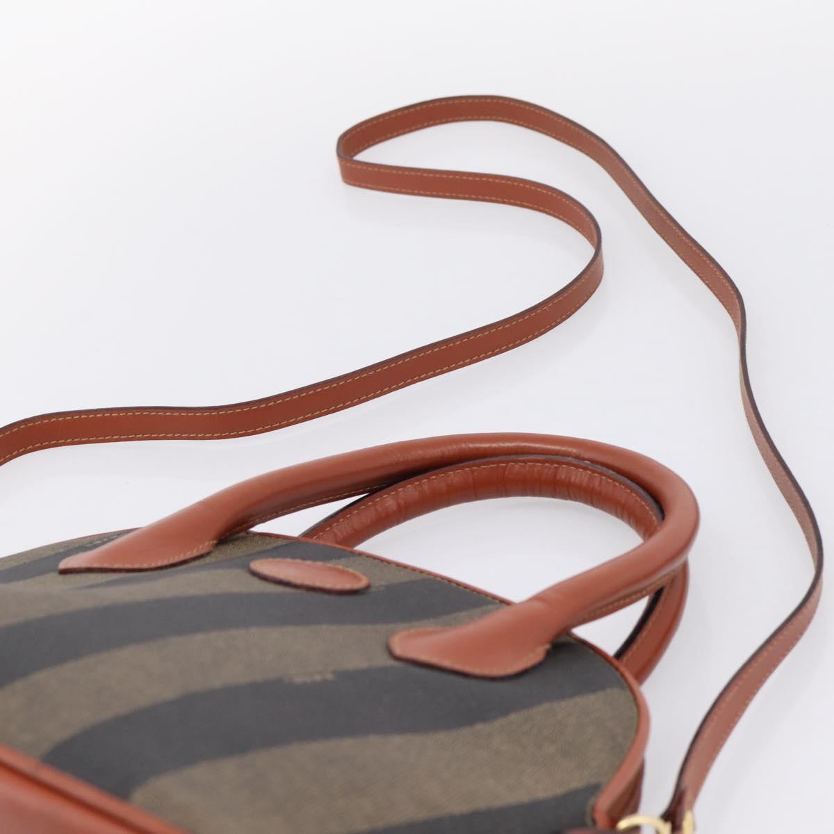 FENDI Pecan Canvas Hand Bag PVC 2way Black Brown Auth ka6634V
