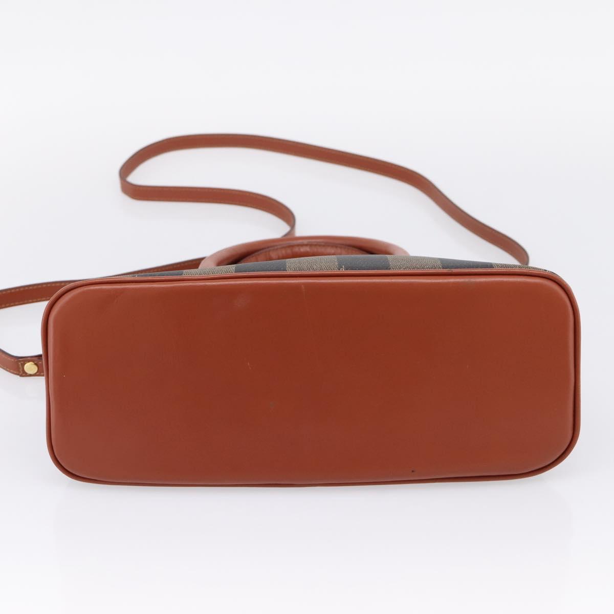 FENDI Pecan Canvas Hand Bag PVC 2way Black Brown Auth ka6634V