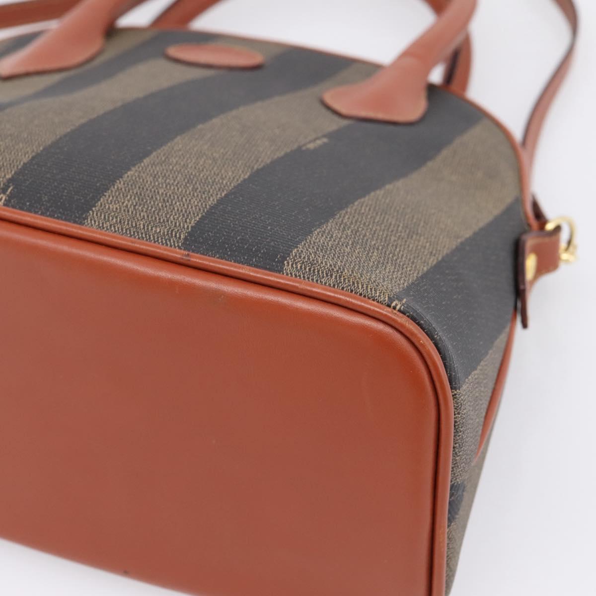 FENDI Pecan Canvas Hand Bag PVC 2way Black Brown Auth ka6634V