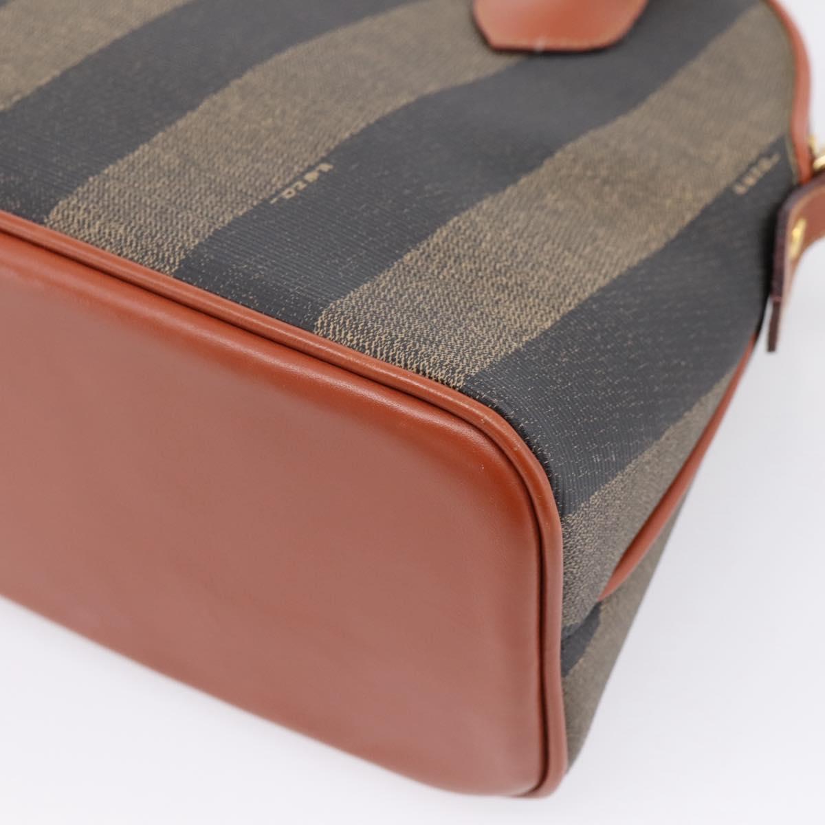 FENDI Pecan Canvas Hand Bag PVC 2way Black Brown Auth ka6634V