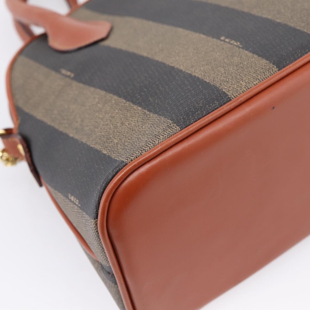FENDI Pecan Canvas Hand Bag PVC 2way Black Brown Auth ka6634V
