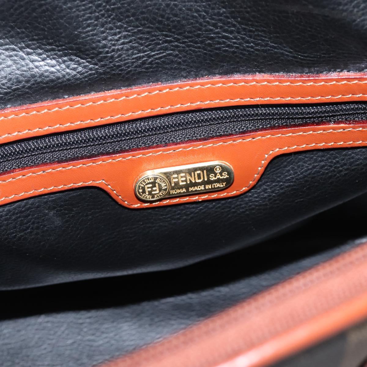 FENDI Pecan Canvas Hand Bag PVC 2way Black Brown Auth ka6634V