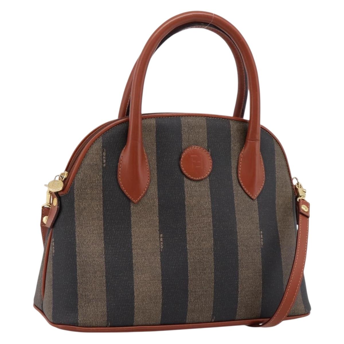 FENDI Pecan Canvas Hand Bag PVC 2way Black Brown Auth ka6634V