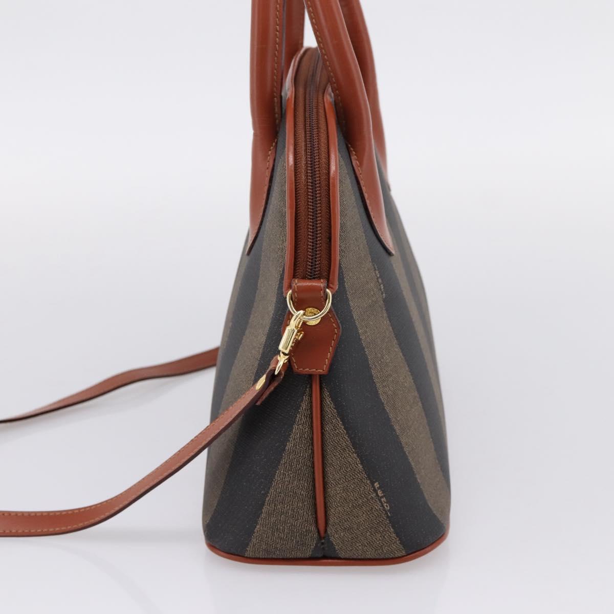 FENDI Pecan Canvas Hand Bag PVC 2way Black Brown Auth ka6634V