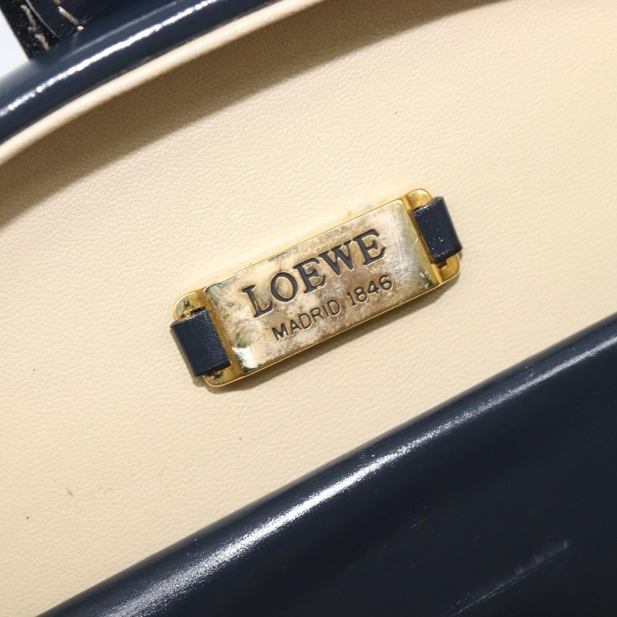 LOEWE Hand Bag Leather Navy Gold Auth ka6635A