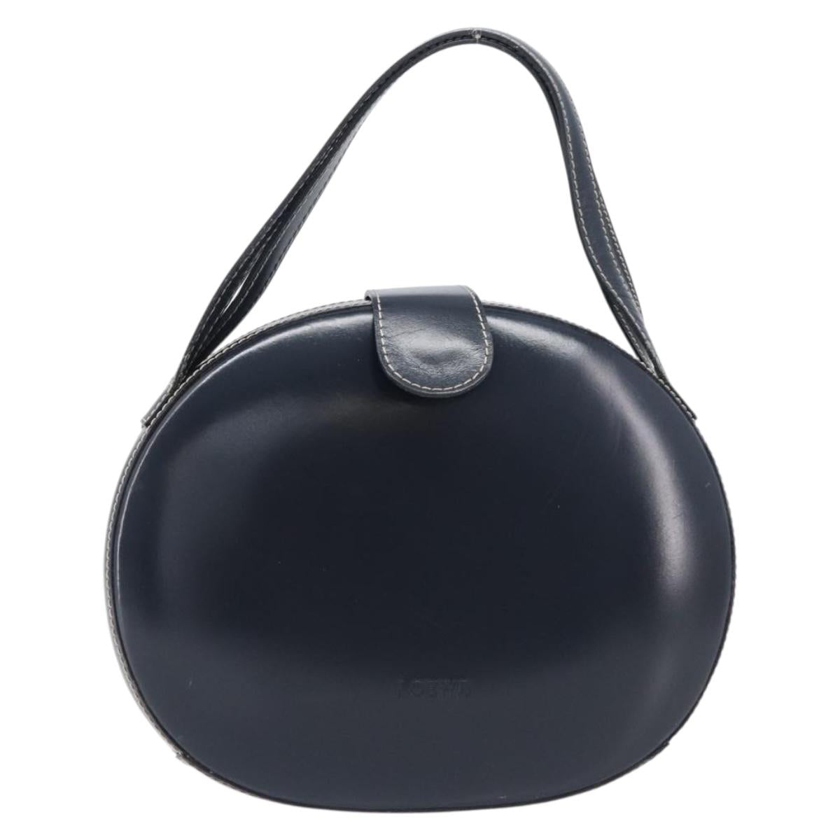 LOEWE Hand Bag Leather Navy Gold Auth ka6635A