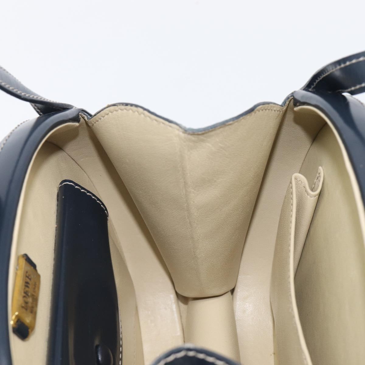 LOEWE Hand Bag Leather Navy Gold Auth ka6635A