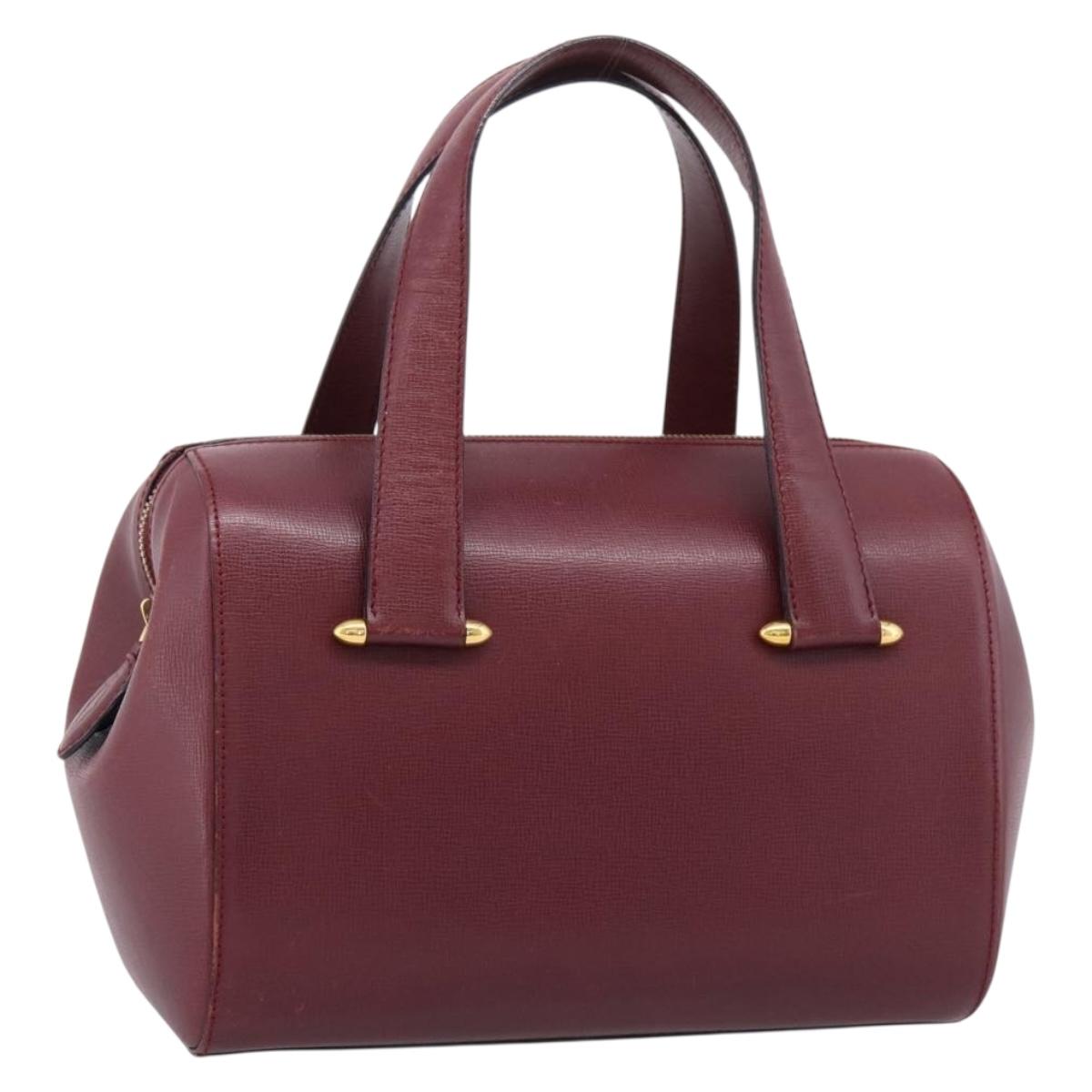 Cartier Must Line Boston Bag Leather Bordeaux Gold Auth ka6637