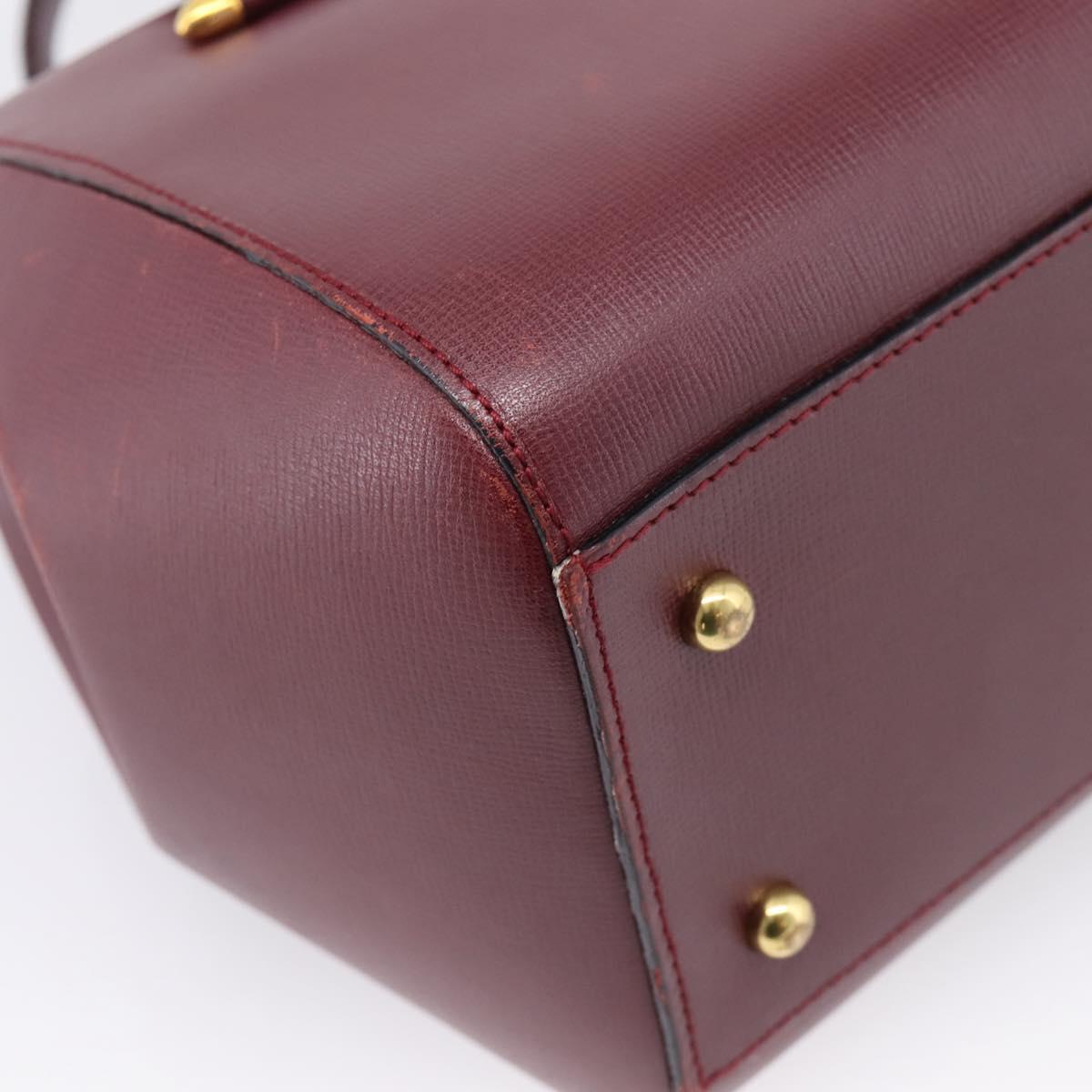 Cartier Must Line Boston Bag Leather Bordeaux Gold Auth ka6637