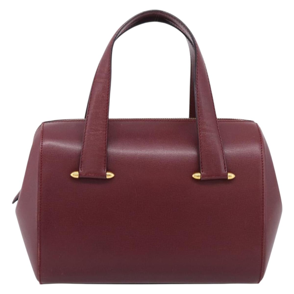 Cartier Must Line Boston Bag Leather Bordeaux Gold Auth ka6637