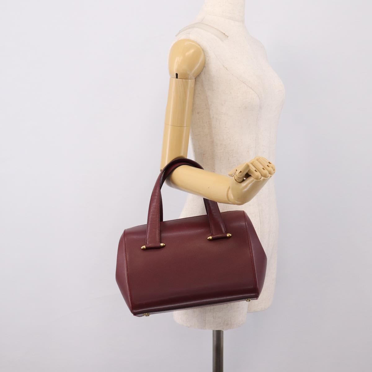 Cartier Must Line Boston Bag Leather Bordeaux Gold Auth ka6637