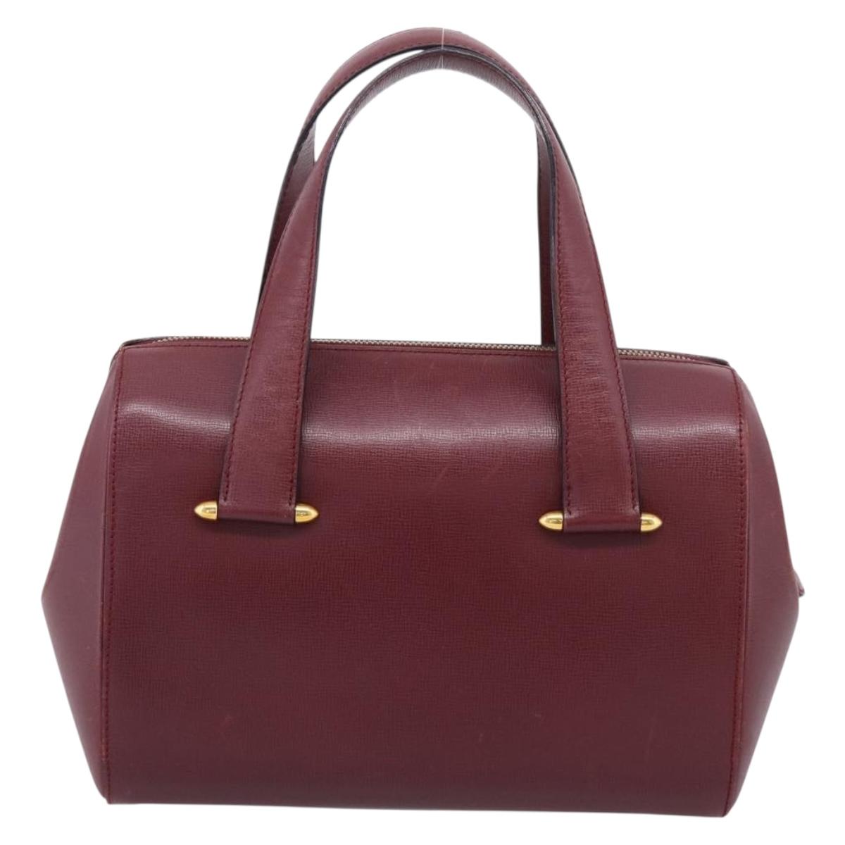 Cartier Must Line Boston Bag Leather Bordeaux Gold Auth ka6637