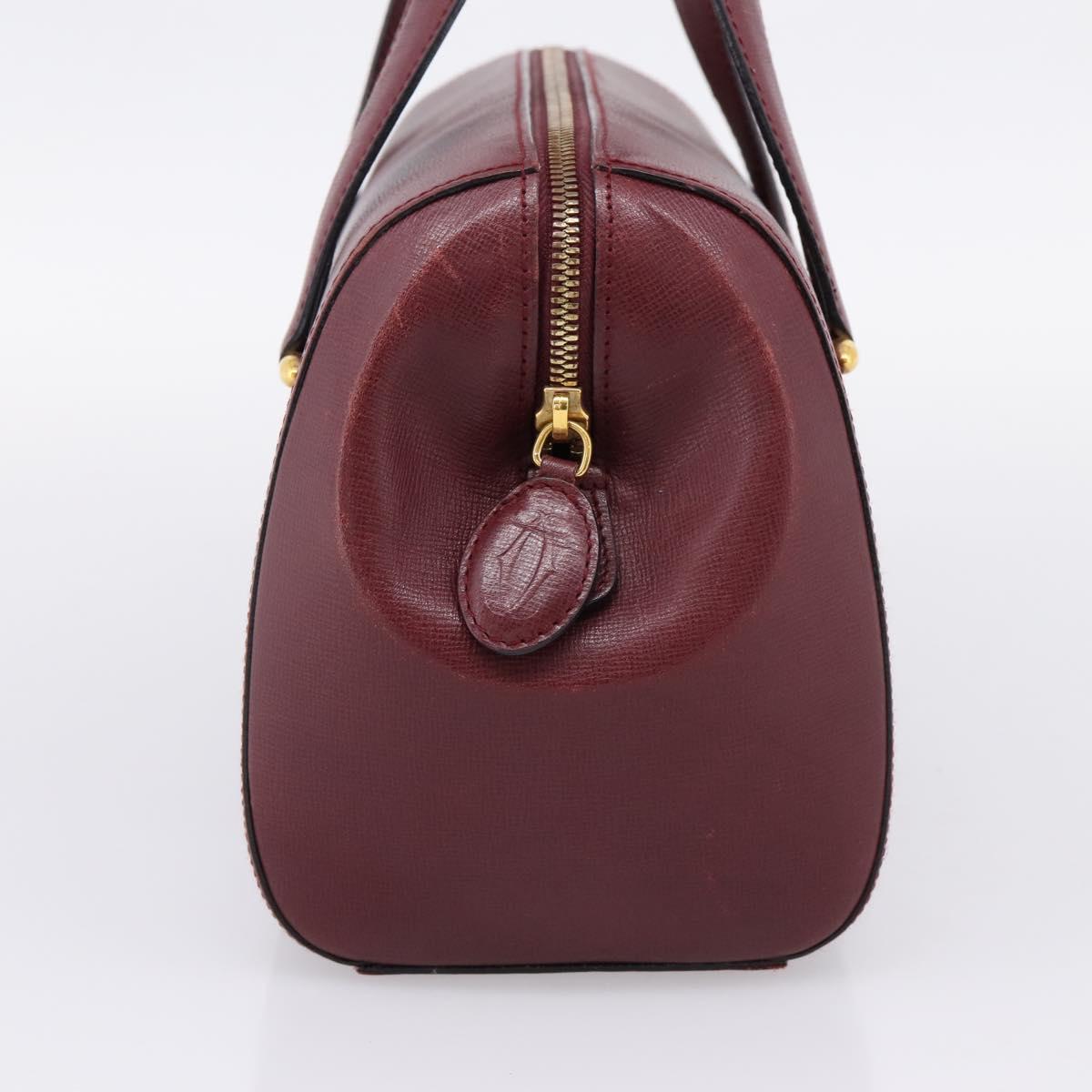Cartier Must Line Boston Bag Leather Bordeaux Gold Auth ka6637
