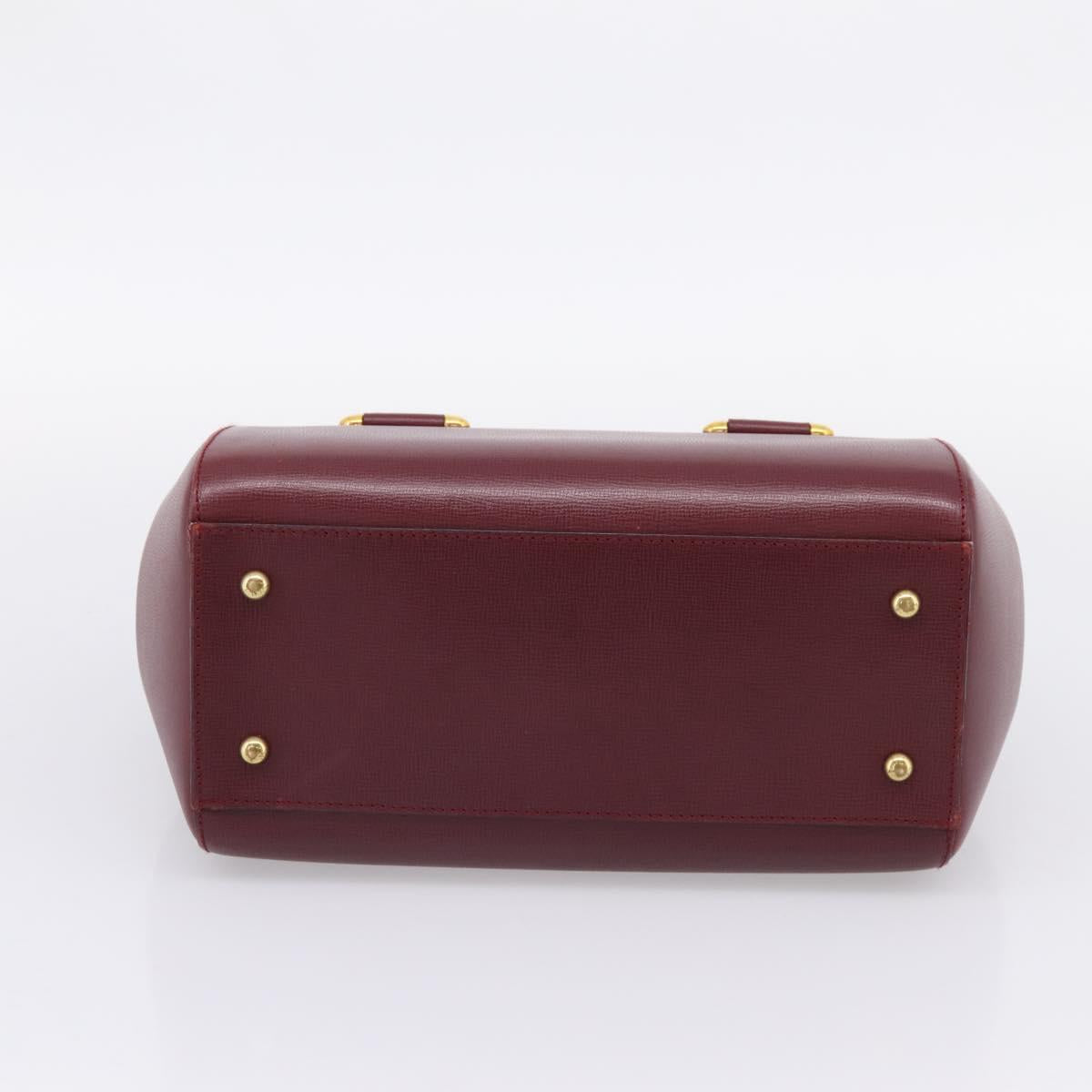 Cartier Must Line Boston Bag Leather Bordeaux Gold Auth ka6637