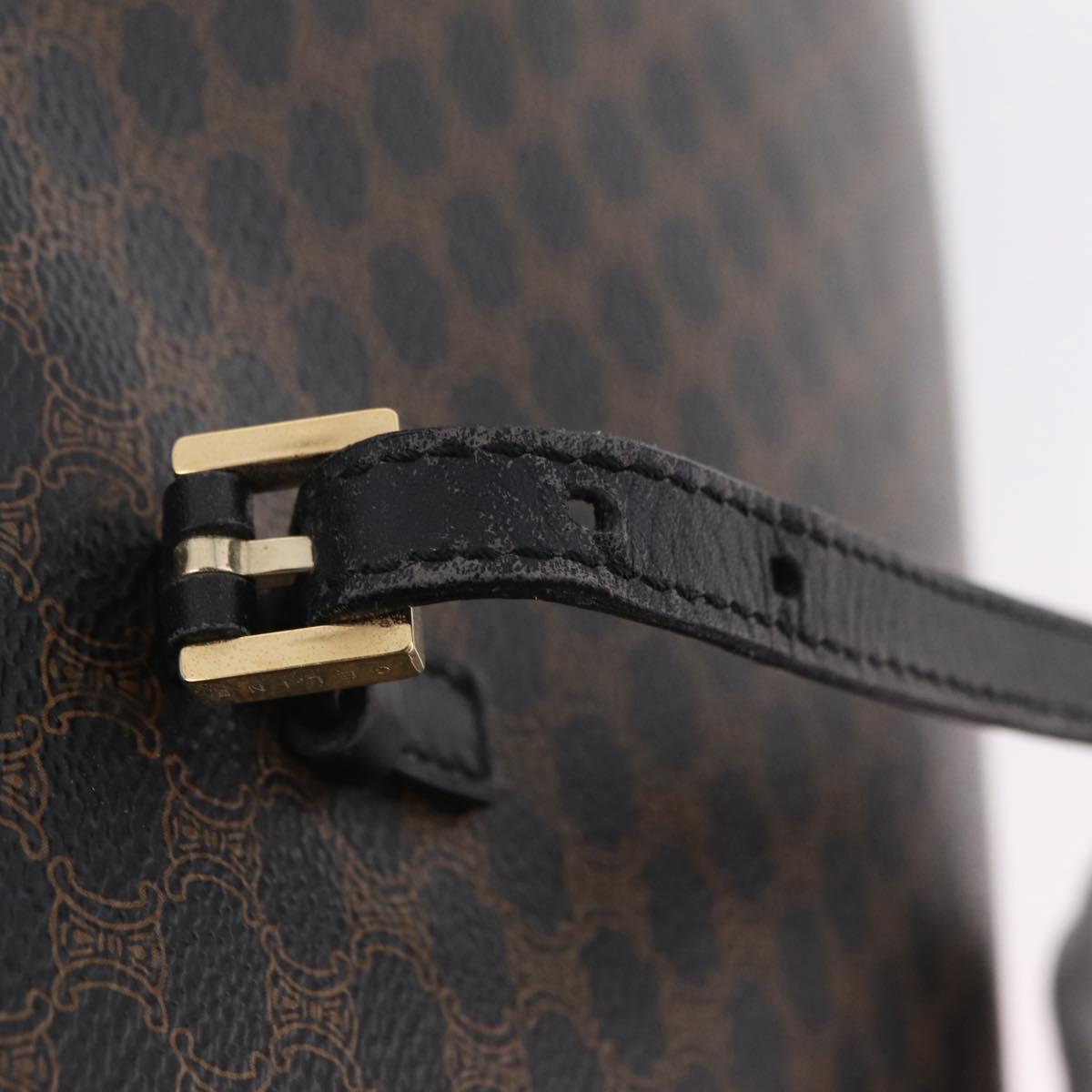 CELINE Macadam Canvas Tote Bag PVC Leather Black Gold Auth ka6639