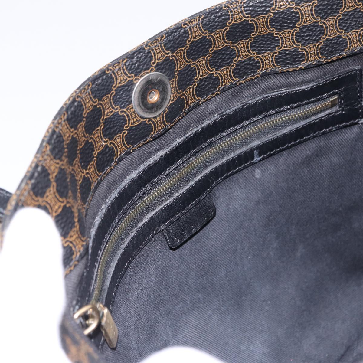 CELINE Macadam Canvas Tote Bag PVC Leather Black Gold Auth ka6639