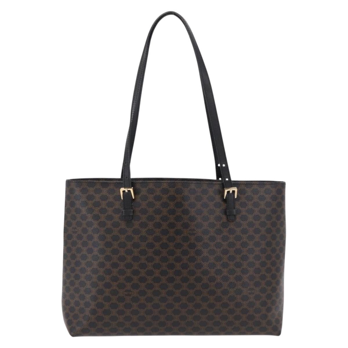 CELINE Macadam Canvas Tote Bag PVC Leather Black Gold Auth ka6639