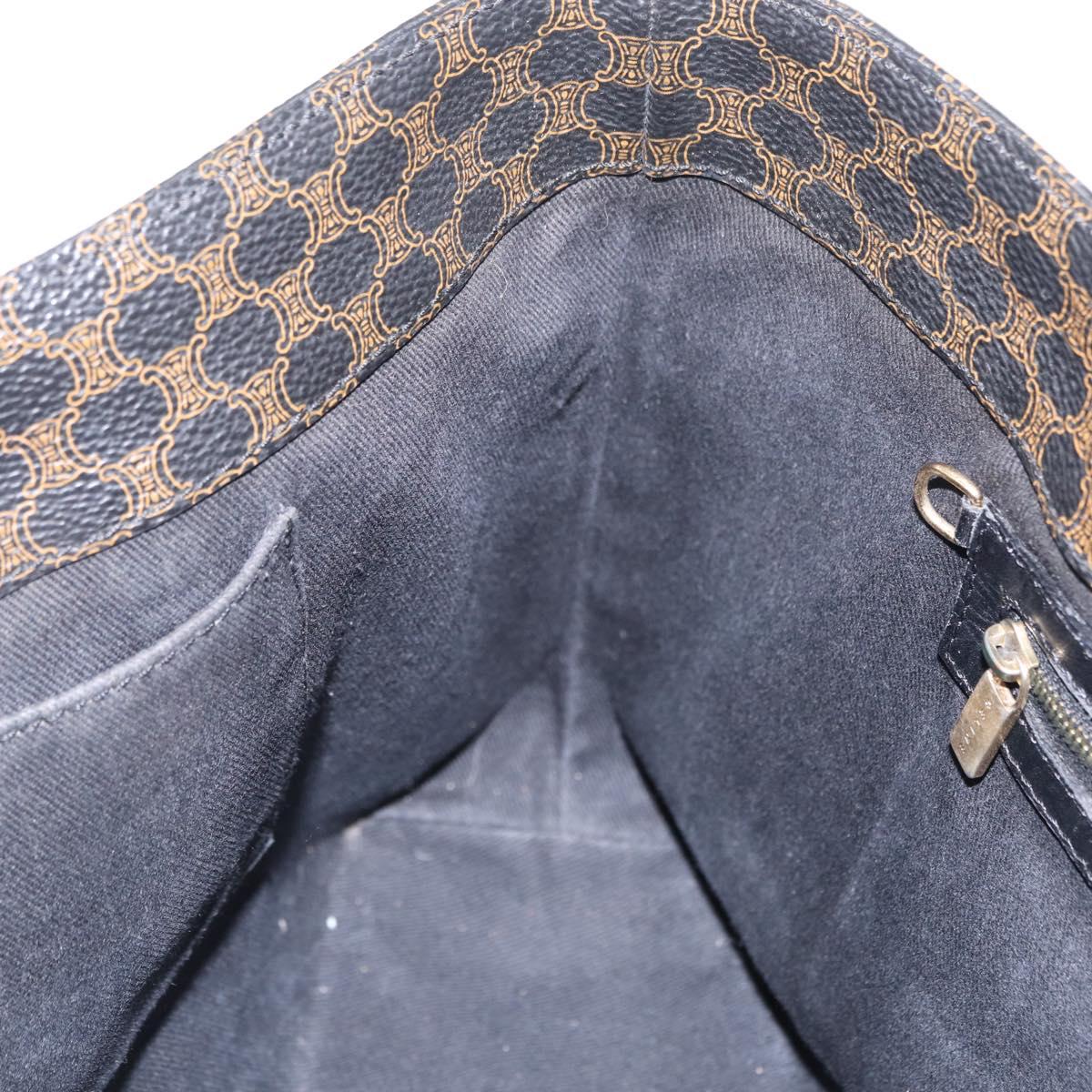 CELINE Macadam Canvas Tote Bag PVC Leather Black Gold Auth ka6639