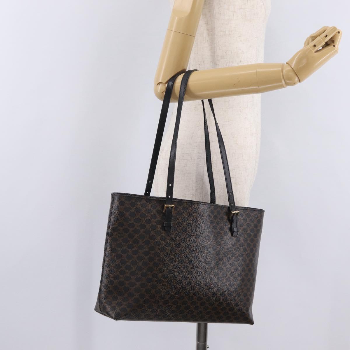 CELINE Macadam Canvas Tote Bag PVC Leather Black Gold Auth ka6639