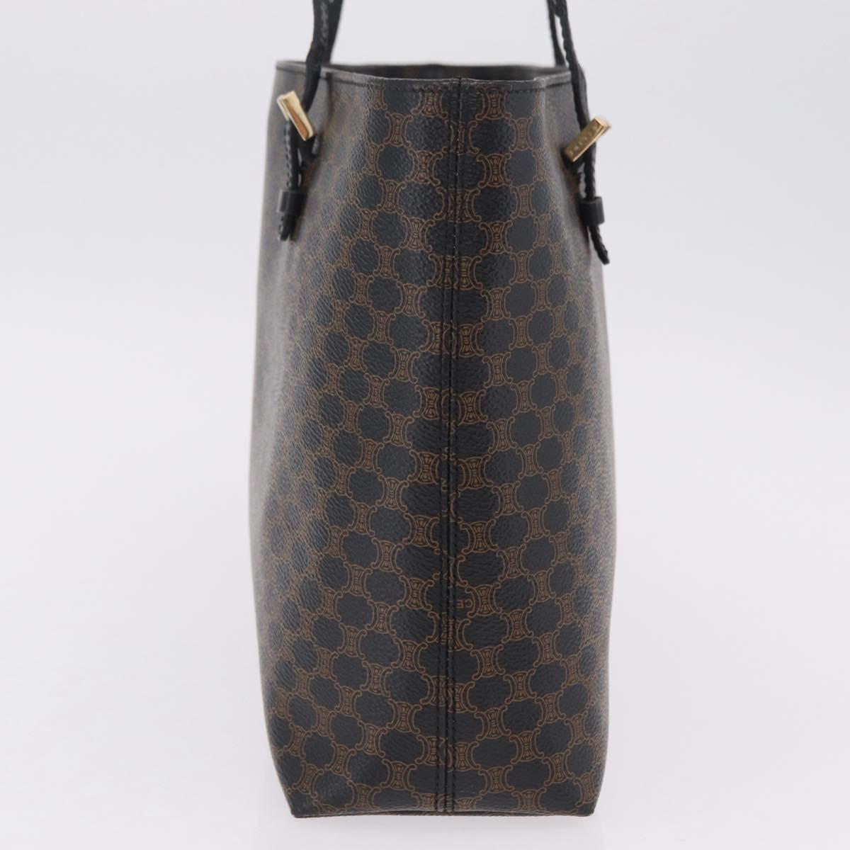 CELINE Macadam Canvas Tote Bag PVC Leather Black Gold Auth ka6639