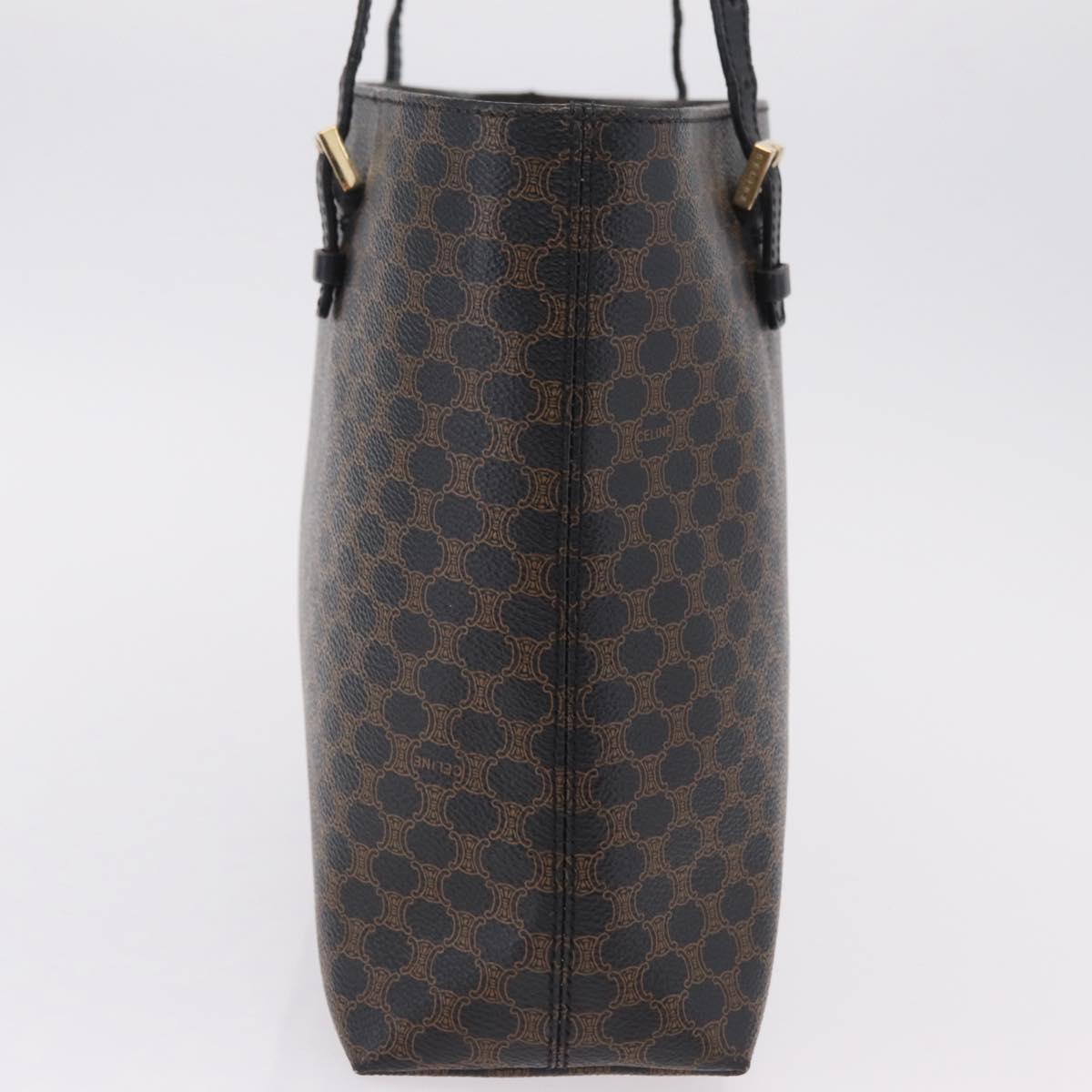 CELINE Macadam Canvas Tote Bag PVC Leather Black Gold Auth ka6639