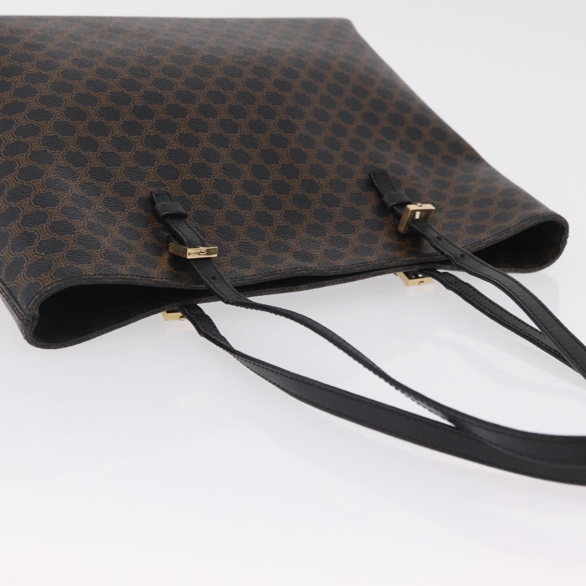CELINE Macadam Canvas Tote Bag PVC Leather Black Gold Auth ka6639