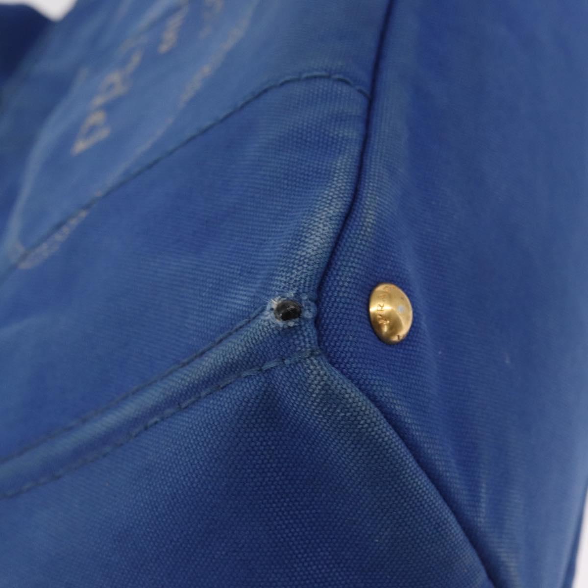 PRADA Canapa MM Hand Bag Canvas Blue Gold Auth ka664