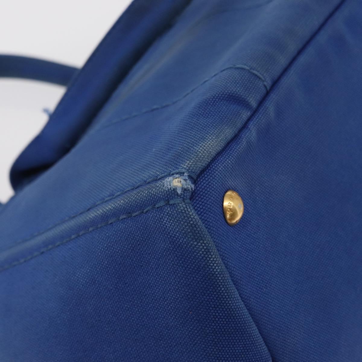 PRADA Canapa MM Hand Bag Canvas Blue Gold Auth ka664
