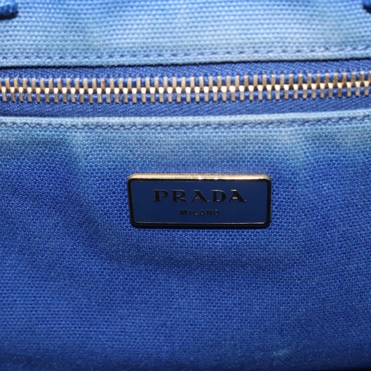 PRADA Canapa MM Hand Bag Canvas Blue Gold Auth ka664