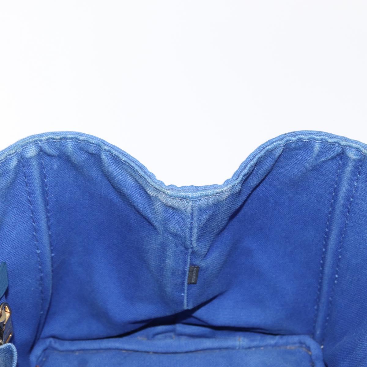 PRADA Canapa MM Hand Bag Canvas Blue Gold Auth ka664