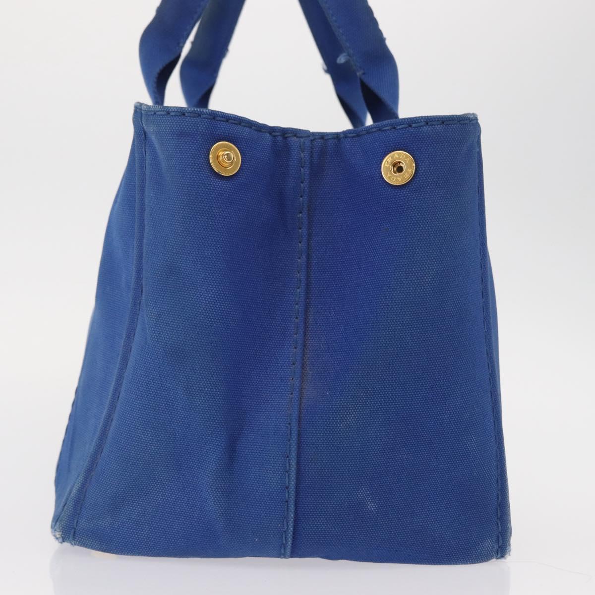 PRADA Canapa MM Hand Bag Canvas Blue Gold Auth ka664
